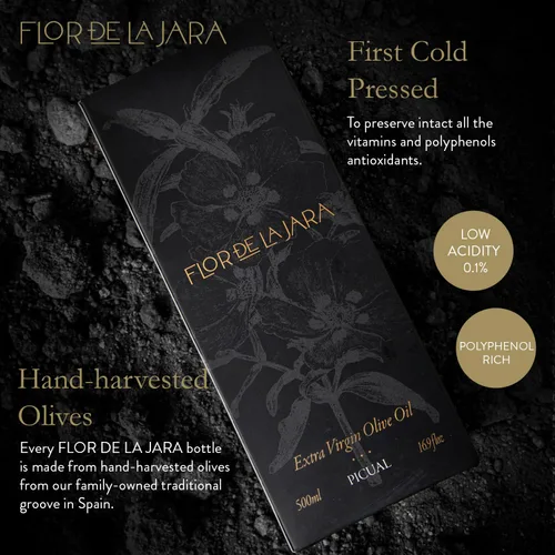 Miniatura 4 de FLOR DE LA JARA Aceite de oliva virgen extra premium - Primera prensa en frío - Monovarietal - Cosechado a mano - Rico en polifenol - Última cosecha