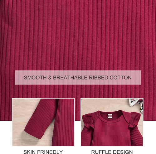 Miniatura 92 de Aalizzwell Conjunto de mameluco acanalado para bebé recién nacido prematuro para otoño e invierno