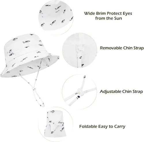 Miniatura 5 de Durio Sombrero de playa para bebés con protección solar FPU 50+, diseño de ala ancha para verano, sombreros de pescador para niñas y niños pequeños