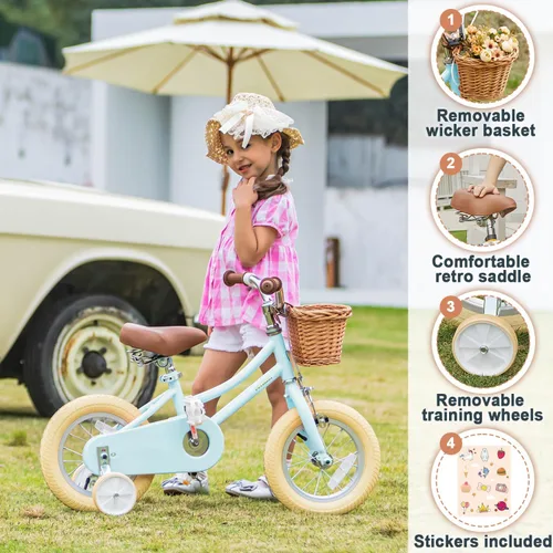 Miniatura 3 de Petimini Vintage Kids Bike for Girls, 12–20 Inch Classic Bicycle with Wicker Basket & Bell, High Tensile Steel Frame, Training Wheels (12–18”), 85%