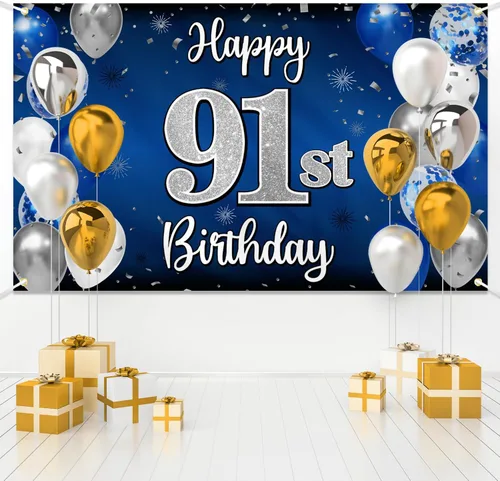 Miniatura 303 de Decoración de feliz cumpleaños 35, globo azul y plateado de 35 años, cartel grande de telón de fondo de cumpleaños, suministros para fiesta de 35th