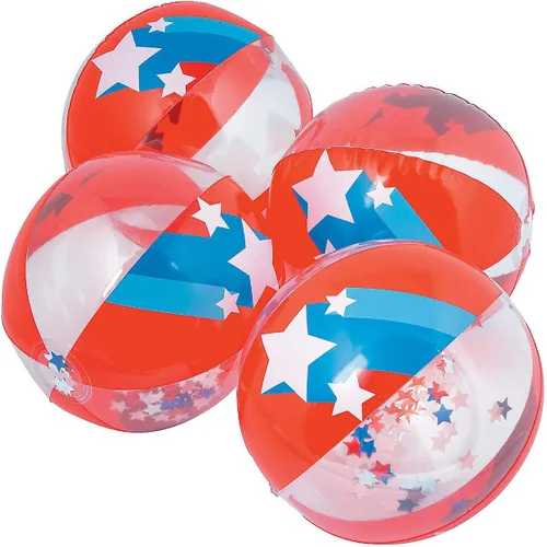 Fun Express Paquete de 12 bolas de playa patrióticas de confeti a granel, juguetes inflables de piscina para decoraciones de fiesta del 4 de julio,