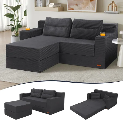 Miniatura 37 de COMAX Sofá cama futón, sofá cama convertible 4 en 1, sofás deshuesados para sala de estar, sofá biplaza plegable pequeño plegable que ahorra Gris