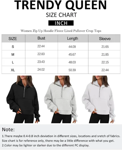 Miniatura 6 de Trendy Queen Sudaderas con capucha para mujer, con cremallera de un cuarto, sudaderas de gran tamaño, media cremallera con bolsillos, ropa de otoño