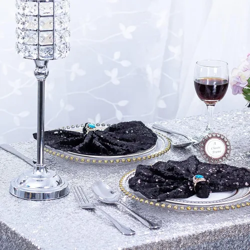 Miniatura 8 de Eternal Beauty Servilletas de tela de lentejuelas negras de 12 x 12 pulgadas, paquete de 12 para fiestas, bodas, cenas de cumpleaños