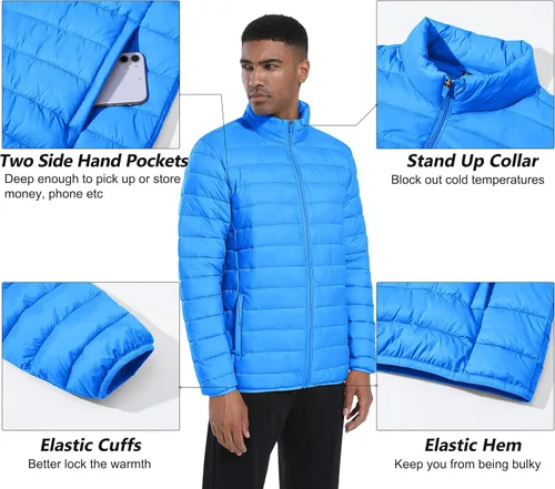 Miniatura 5 de MAGCOMSEN Chaqueta acolchada para hombre, abrigo de invierno ligero y cálido, repelente al agua, chaqueta aislante a prueba de viento