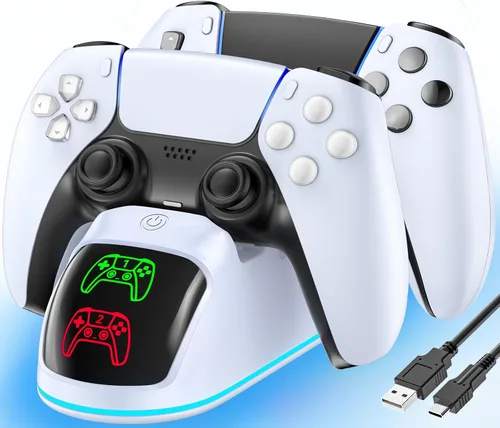 Miniatura 8 de Rysker Cargador de Controlador para PS5, Estación de Carga Dual para PlayStation 5 Dualsense y Edge con Luz RGB, Estación de Carga Rápida de Negro