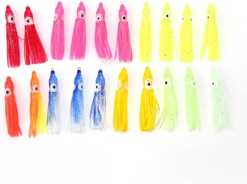 Señuelos de pesca de calamar, 20 faldas artificiales suaves de pulpo, cebo de pesca de agua salada, tamaño de 1.2 pulgadas para pescadores de aguas