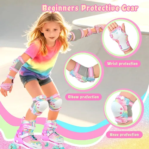 Miniatura 2 de NEMONE Rodilleras para niños, niñas, coderas, muñequeras con bolsa de cordón, juego de equipo de protección reflectante ajustable para patinaje