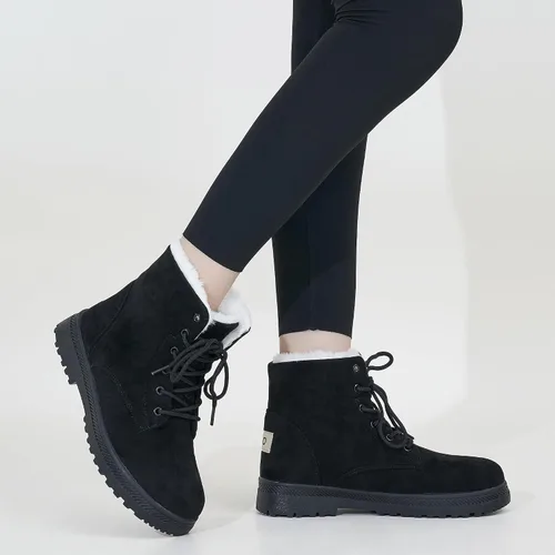 Miniatura 2 de HARENCE Botas de nieve de invierno para mujer botines con forro de piel cálida con cordones para caminar al aire libre botas para mujer