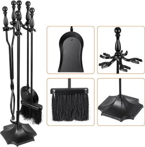 Miniatura 2 de Nouva Juego de 5 herramientas para chimenea - Mango negro de hierro forjado Accesorios Accesorios Herramientas - Pinzas de póquer de soporte