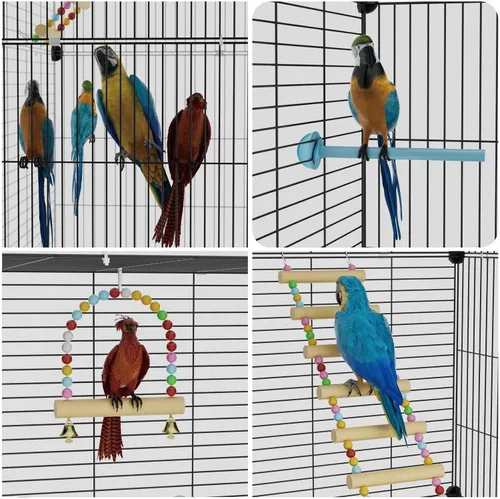 Miniatura 4 de Jaula para pájaros de gran vuelo STILLCOVE, jaulas negras para periquitos con soporte rodante y ruedas, jaula amplia para loros, cacatúas