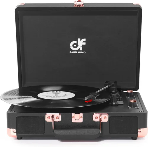 Tocadiscos con 2 altavoces incorporados, estilo vintage, de 3 velocidades, portátil, Bluetooth, maleta, reproductor de tocadiscos de vinilo LP con