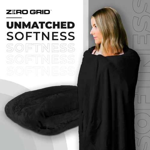 Miniatura 2 de Zero Grid Manta de viaje ligera – Manta de avión compacta de primera calidad con broches para el cuello, bolsillos acogedores para los pies, bolsa