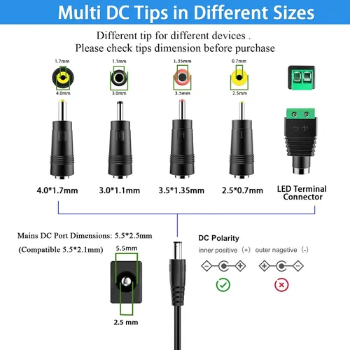 Miniatura 4 de Adaptador de fuente de alimentación de 24 V 1 A, color blanco con 5 puntas, 24 W CA 100-240 V a CC 24 voltios, conmutación clase 2 para tira de luz