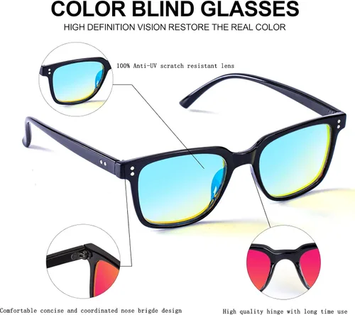 Miniatura 4 de Lentes daltónicos para daltonismo rojo/verde, modelo 3D, montura negra con lentes espejadas azules