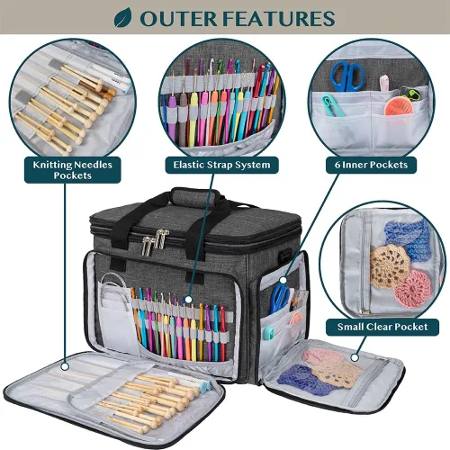Miniatura 4 de Pavilia Bolsa de tejer - Bolso grande de almacenamiento de hilo, organizador de ganchillo, bolsa de proyectos de punto, gris carbón