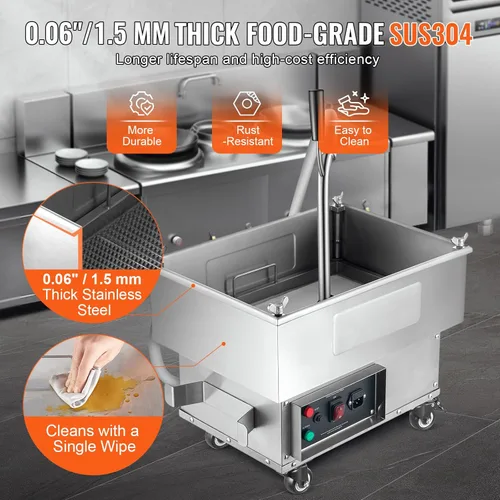 Miniatura 5 de VEVOR Filtro para freidora profunda de 18 L/44 LBS/5.8 galones, sistema de filtro de aceite para freír máquina de 300 W, filtro de aceite