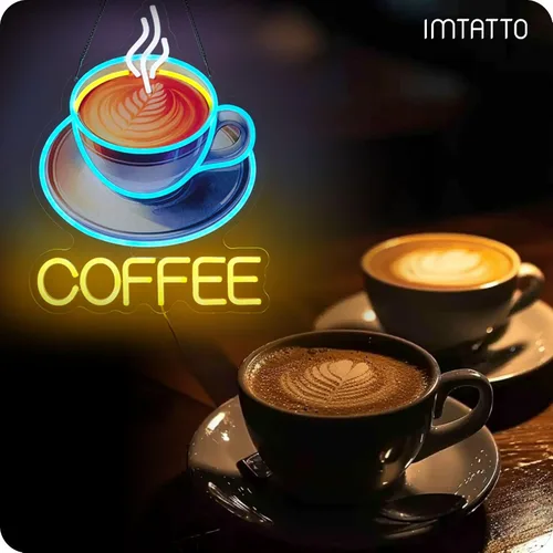 Miniatura 5 de Letrero de neón de café para negocios, alimentado por USB, regulable, para estación de bar y cafetería (16.5 x 12.6 pulgadas)