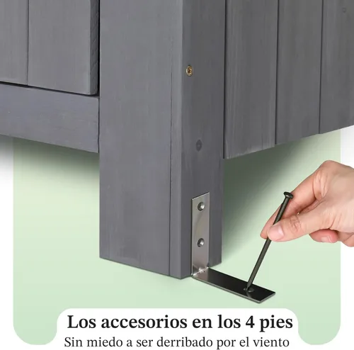 Miniatura 5 de VINGLI Cobertizo de almacenamiento de madera para exteriores, armario de jardín al aire libre con pestillo de seguridad, organizador
