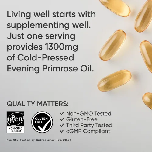 Miniatura 3 de Aceite de onagra (1300 mg) 120 cápsulas blandas líquidas, prensado en frío sin rellenos ni ingredientes artificiales, sin OMG y sin gluten
