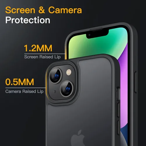 Miniatura 5 de JETech Funda mate para iPhone 14 de 6.1 pulgadas, a prueba de golpes, protección contra caídas de grado militar, cubierta trasera translúcida