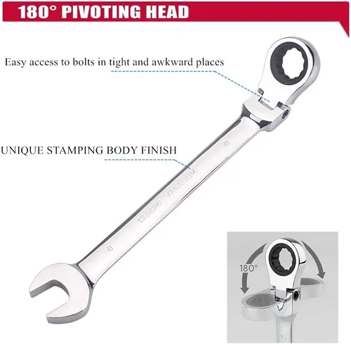 Miniatura 2 de Llave de carraca métrica de 8 mm con cabezal flexible, llave combinada de carraca de 72 dientes con cabeza de caja