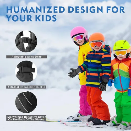 Miniatura 6 de BQA Guantes de esquí para niños, impermeables, para invierno, clima frío, snowboard, nieve, guantes cálidos para niños y niñas