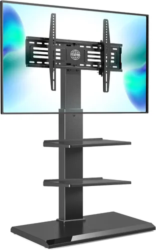 FITUEYES Soporte universal para TV de suelo con base de hierro con inclinación giratoria, soporte de TV para pantallas de 32 a 75 pulgadas, soporte