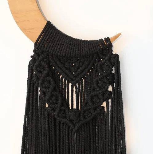 Miniatura 3 de ANROYE Macramé para colgar en la pared, decoración de luna bohemia, adorno de madera de media luna bohemia con borla larga, tapiz de madera único