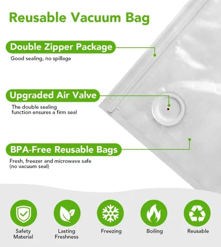 Miniatura 3 de Bolsas selladoras al vacío, 30 bolsas reutilizables al vacío para alimentos, sin BPA, bolsas de almacenamiento de alimentos al vacío con bolsa