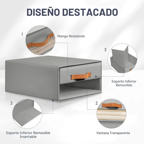 Miniatura 7 de DIMJ Organizadores de armario y almacenamiento - Contenedores de tela con cajones para armario, organizadores de ropa plegables con ventana 2-Gris