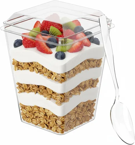 Miniatura 5 de Zappy Mini tazas de postre de plástico de 50 onzas con cucharas, cuadradas, vasos desechables para fiestas