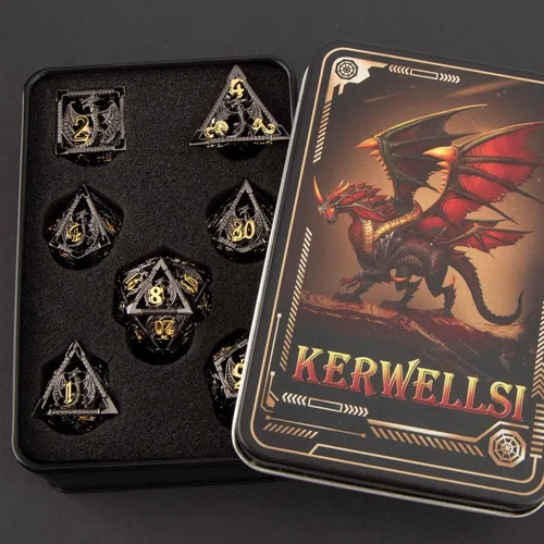 Miniatura 6 de KERWELLSI Juego de dados huecos D&D con caja de regalo, 7 dados de metal poliédrico D y D para juegos de rol, dados de dragón de mazmorra D20 D12