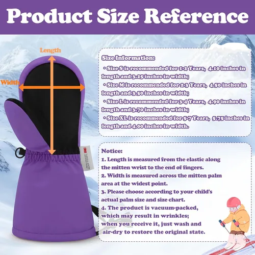 Miniatura 6 de Sarfel Manoplas para niños pequeños, guantes impermeables de nieve y esquí para niños, guantes de invierno para bebés con Thinsulate