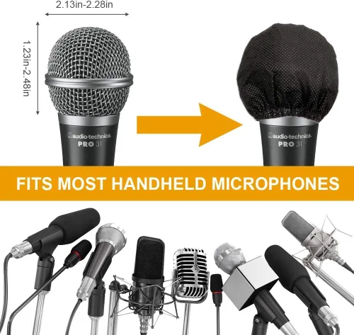 Miniatura 3 de 200 fundas desechables para micrófono, no tejidas con banda elástica de mano, funda protectora para parabrisas de micrófono para KTV, karaoke