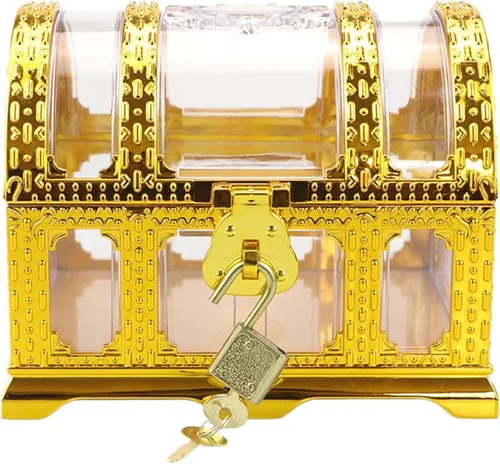 Miniatura 20 de Cofre del tesoro pirata para niños: pequeña caja del tesoro con cerradura y llave, caja de colección vintage de plástico para almacenamiento