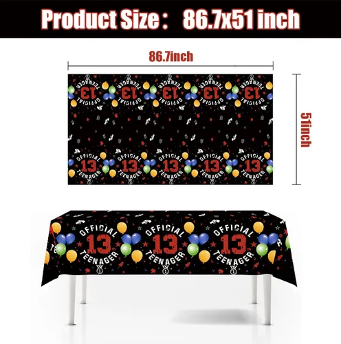 Miniatura 2 de Egami Mantel para fiesta de cumpleaños de 13 años, color negro y rojo, 2 piezas, suministros para decoración de fiesta de 13º cumpleaños de niño