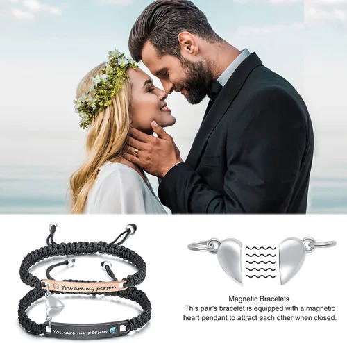 Miniatura 3 de XUANPAI Pulseras para parejas, personalizadas, hechas a mano, con cuerda trenzada, placa de identificación para mujeres y hombres, Metal, no conocido