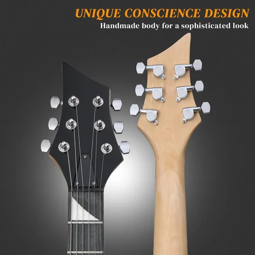 Miniatura 5 de Kit de guitarra eléctrica Ktaxon con diseño Burning Fire, guitarra eléctrica de 39 pulgadas HSH para principiantes con amplificador, diapasón