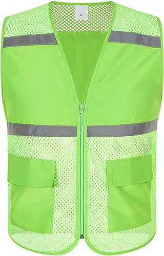 TOPTIE Chaleco de seguridad de malla con cremallera, chaleco de uniforme de voluntario del equipo, chaleco reflectante para correr con bolsillos,