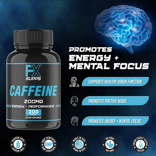 Miniatura 4 de Fx Supps - Pastillas de cafeína de 200 mg (paquete de 2, 200 cápsulas), suplemento energético de acción rápida para hombres y mujeres, mejora