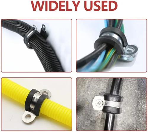 Miniatura 7 de 20 abrazaderas de cable de 1 pulgada, abrazadera de conducto 304 de acero inoxidable acolchada de goma, abrazadera de tubo de metal para cableado