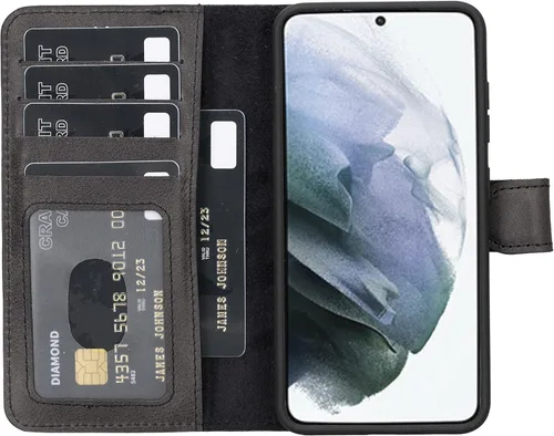 Miniatura 35 de HARDISTON Funda de piel compatible con Samsung Galaxy S22 Ultra – Funda magnética fuerte desmontable hecha a mano con tarjeteros y soporte, Negro