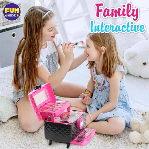 Miniatura 8 de Kit de maquillaje para niños, FunKidz 60 piezas de juguetes cosméticos lavables para jugar y fingir, caja de maquillaje de regalo para niñas