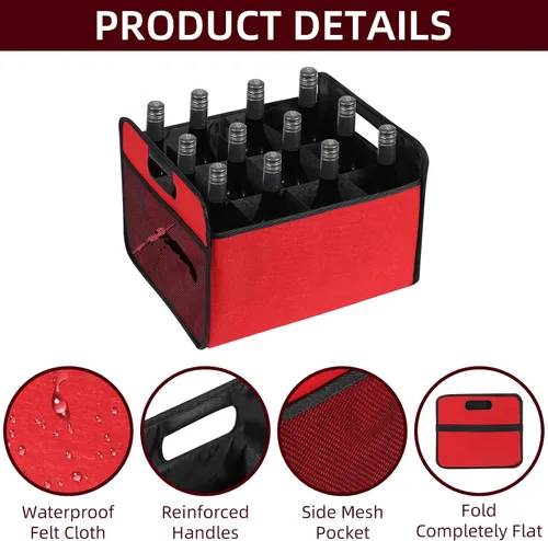 Miniatura 5 de LITLANDSTAR 12 botellas de vino, caja de almacenamiento plegable para botellas de vino, bolsa de licor de fieltro de alta calidad con asas para Negro