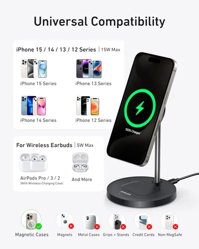 Miniatura 6 de Anker Soporte de Cargador MagGo Compatible con MagSafe, Cargador Inalámbrico para iPhone 17, Estación de Carga 2 en 1, Certificado Qi2 Carga Rápida