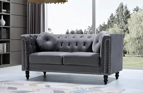 Miniatura 22 de Container Furniture Direct S5370-S Kittleson Velvet Upholstered Modern Chesterfield Sofa with Nailhead Trim, Gray