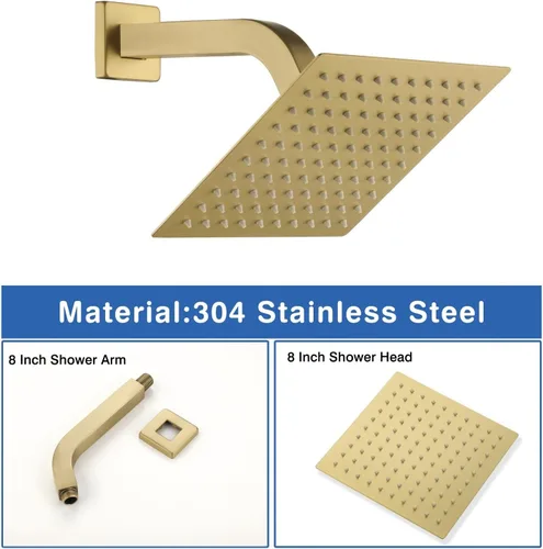 Miniatura 3 de JOYWELL - Grifo de ducha dorado cepillado, cabezal de ducha de 8 pulgadas Accesorios de ducha de equilibrio de presión de 2 funciones,Pulverizador