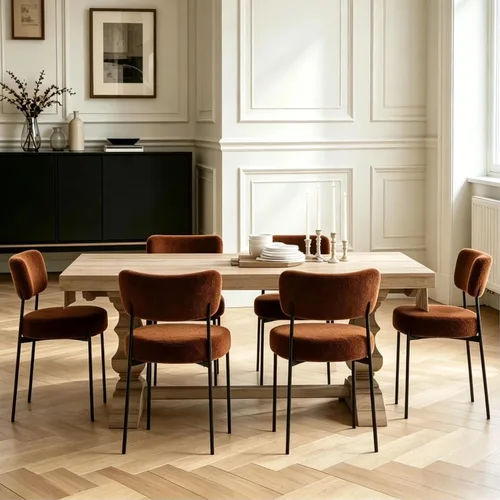 Miniatura 18 de Boucle - Juego de 2 sillas de comedor, modernas sillas de cocina tapizadas de mediados de siglo con respaldo curvado y patas de metal negro, sillas